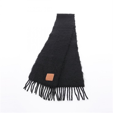 LOEWE Anagram Scarf with fringe Wool Mohair Black Used Women