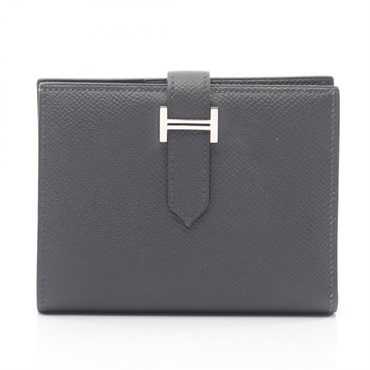 HERMES BEARN Compact Bi-fold wallet purse W Epsom leather Gris misty Used SHW