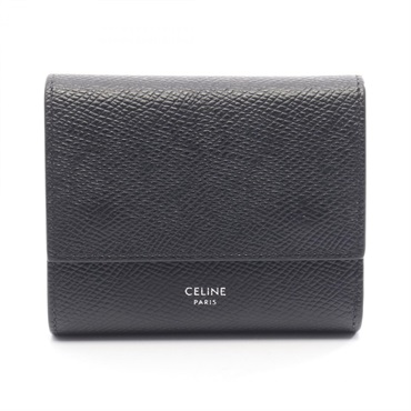CELINE Small Tri-fold wallet 10B573 leather Black Used Women logo