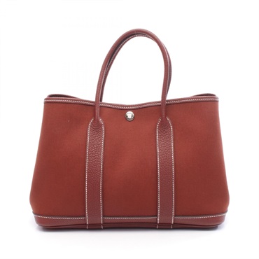HERMES Garden party TPM Tote Bag Toile Military / Negonda leather Bordeaux D SHW