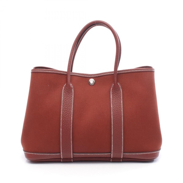 HERMES Garden party TPM Tote Bag Toile Military / Negonda leather Bordeaux D SHW