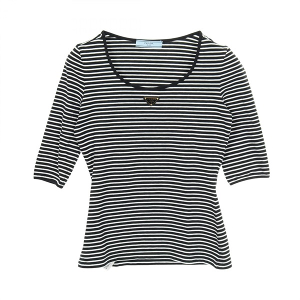 PRADA Striped Triangle Logo Jersey top T-shirt cotton Black White #38 Used Women