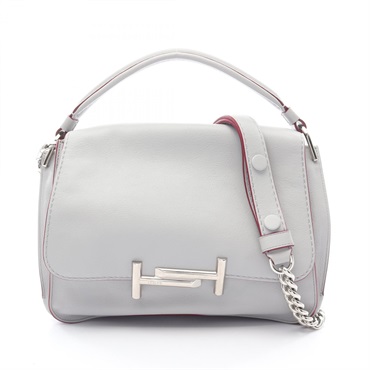 TOD'S Double T Chain shoulder crossbody Handbag leather Gray Used Women