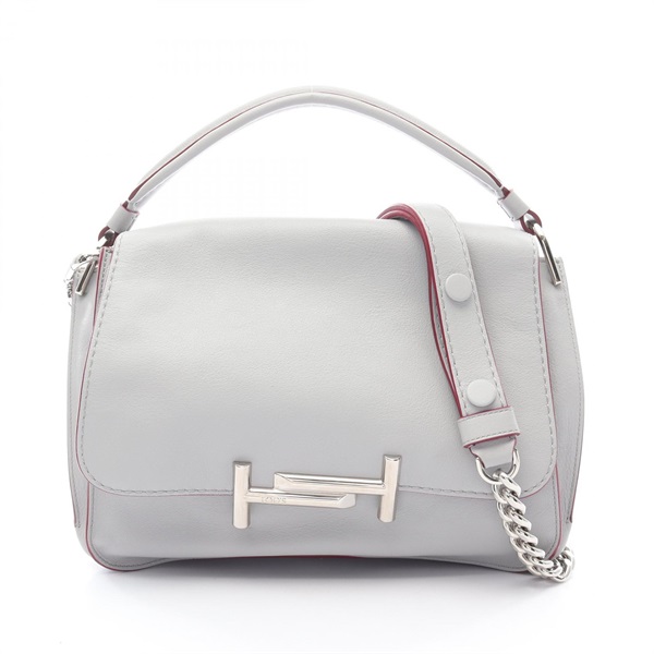 TOD'S Double T Chain shoulder crossbody Handbag leather Gray Used Women