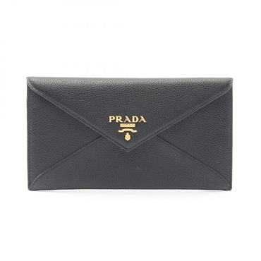PRADA VITELLO MOVE Envelope Bifold Purse 1MF175 Leather Black Used Women