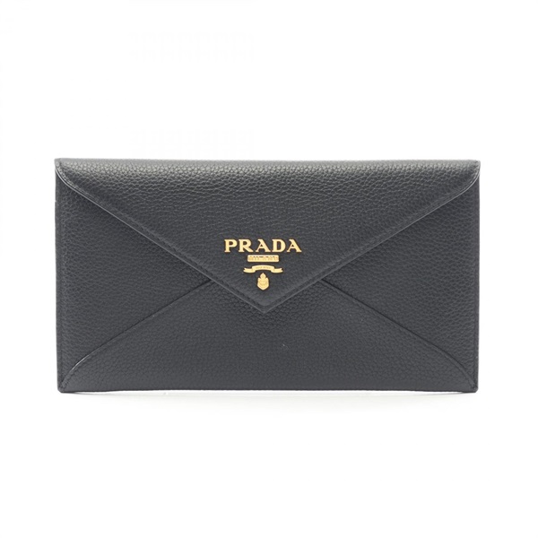 PRADA VITELLO MOVE Envelope Bifold Purse 1MF175 Leather Black Used Women