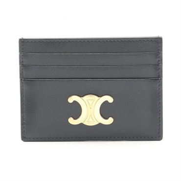 CELINE Triomphe Card Case holder 10L833DPV leather Black Used Women