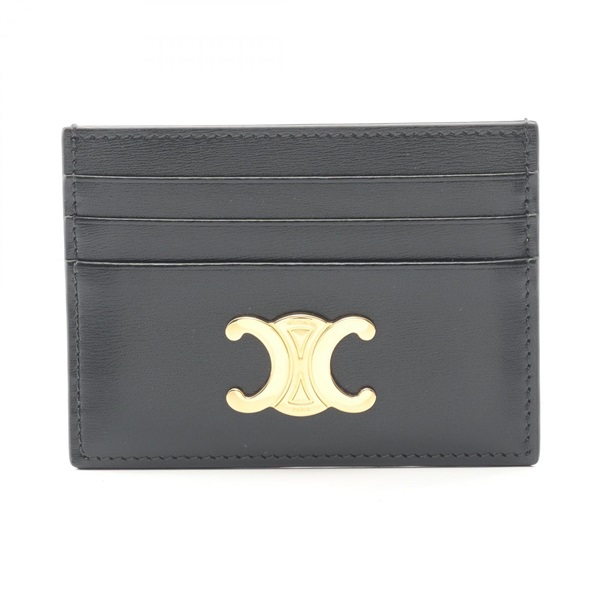 CELINE Triomphe Card Case holder 10L833DPV leather Black Used Women