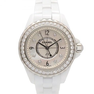 CHANEL J12 8P Bezel Diamond Wrist Watch H2572 Quartz ceramic Used Women Coco CC