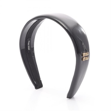 Miu Miu Logo Hair Band Enamel leather Black Used Women