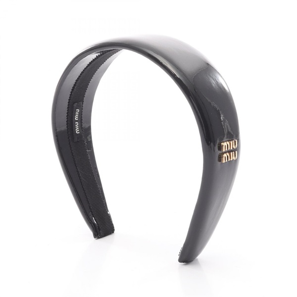 Miu Miu Logo Hair Band Enamel leather Black Used Women