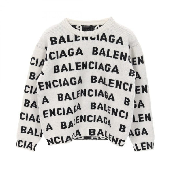 BALENCIAGA Knitwear sweater #10 wool White Black logo Used Women