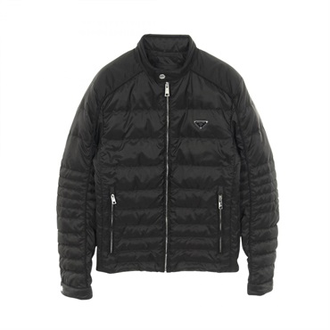 PRADA Triangle Logo Zip-up Down jacket polyester Black #44 Used mens