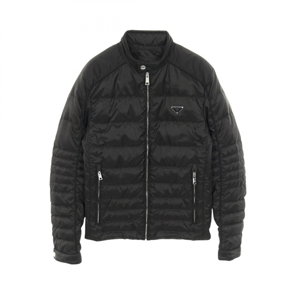 PRADA Triangle Logo Zip-up Down jacket polyester Black #44 Used mens