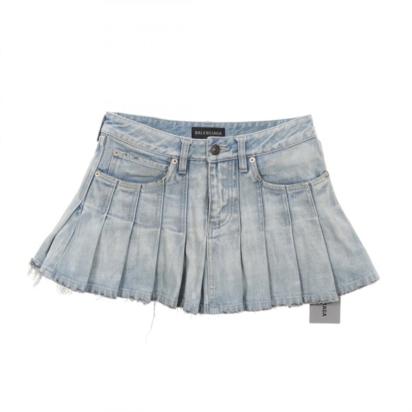 BALENCIAGA Pleated denim mini skirt #F36 cotton Blue Used Women