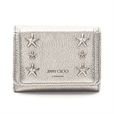 JIMMY CHOO NEMO Tri-fold compact wallet purse NEMO-UUF-0027 leather Silver Used