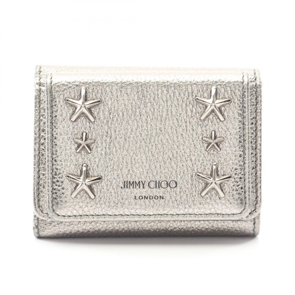 JIMMY CHOO NEMO Tri-fold compact wallet purse NEMO-UUF-0027 leather Silver Used