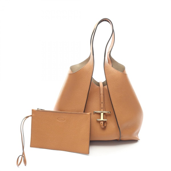 TOD'S T Timeless Shopping Medium Shoulder Bag leather Brown Used Women