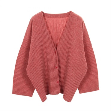 me ISSEY MIYAKE CORDUROY PLEATS cardigan polyester Red Used Women