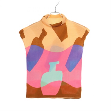 me ISSEY MIYAKE BOTTLE sleeveless Tops MI53FK233 polyester Beige Multicolor Used