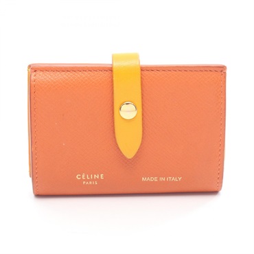 CELINE Card Case holder leather Orange Yellow Used Women