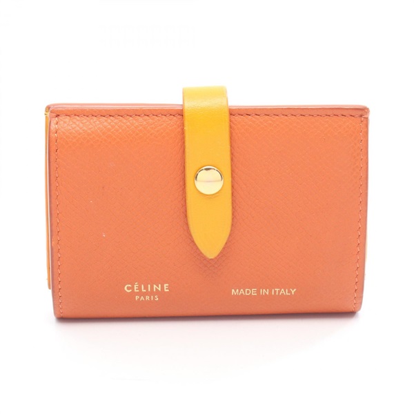 CELINE Card Case holder leather Orange Yellow Used Women