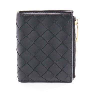 BOTTEGA VENETA Intrecciato Bi-fold wallet purse 742330 leather Black Used unisex