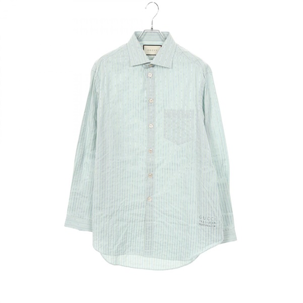 GUCCI stripe shirt long sleeve tops 574508 cotton Rayon Blue Used mens #52