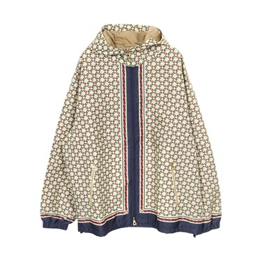 GUCCI Geometric Nylon jacket blouson #48 Beige Navy Red Used mens