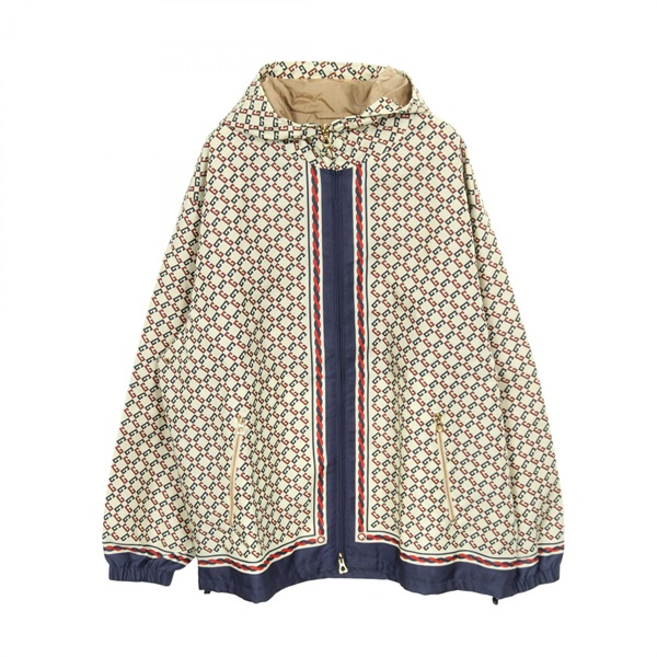 GUCCI Geometric Nylon jacket blouson #48 Beige Navy Red Used mens