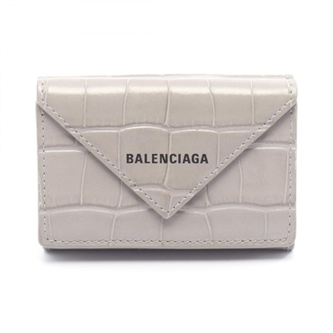 BALENCIAGA Paper mini Tri-fold wallet Compact purse 391446 leather Gray Used