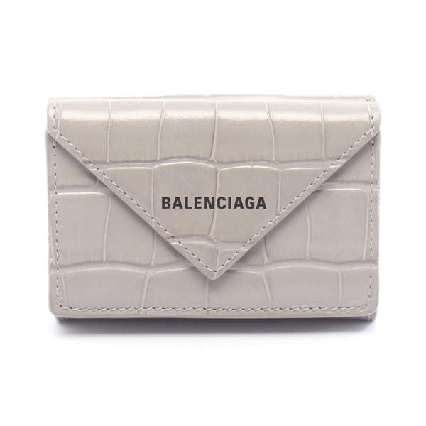 BALENCIAGA Paper mini Tri-fold wallet Compact purse 391446 leather Gray Used