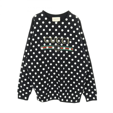GUCCI Polka dots sweatshirt long sleeve tops cotton Black logo Used Women size M