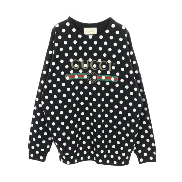 GUCCI Polka dots sweatshirt long sleeve tops cotton Black logo Used Women size M