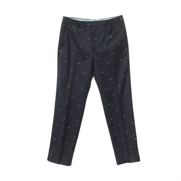 GUCCI Embroidery long Pants trousers #48 wool Navy Used Women GG
