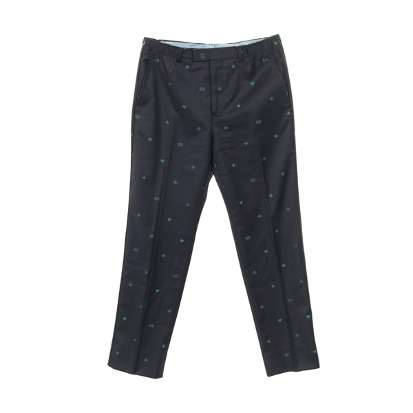 GUCCI Embroidery long Pants trousers #48 wool Navy Used Women GG
