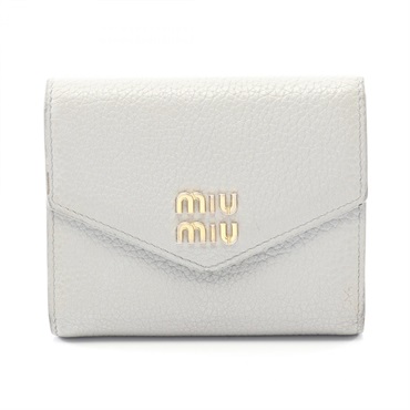 Miu Miu Tri-fold compact wallet purse 5MH040_2DT7_F0591 leather Gray Used Women