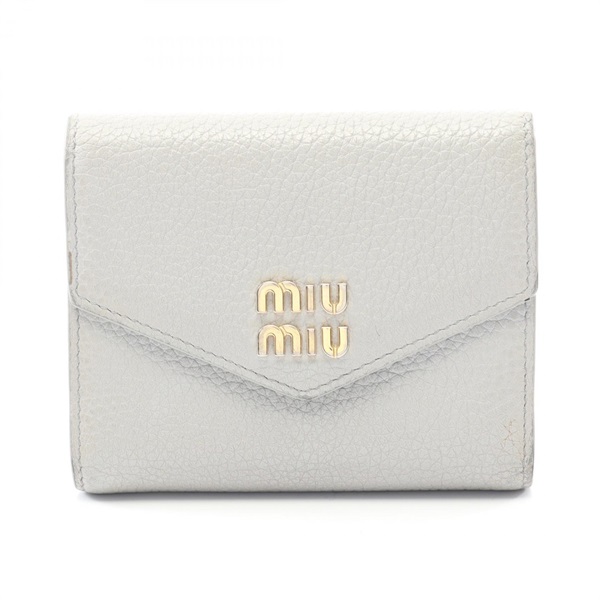 Miu Miu Tri-fold compact wallet purse 5MH040_2DT7_F0591 leather Gray Used Women
