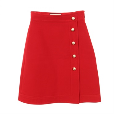 GUCCI GG pearl button A-line skirt #36 wool Red Used Women