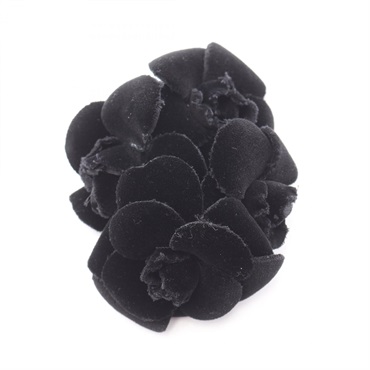 CHANEL Camelia Brooch Fabric Black Used Women CC Coco