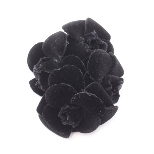 CHANEL Camelia Brooch Fabric Black Used Women CC Coco