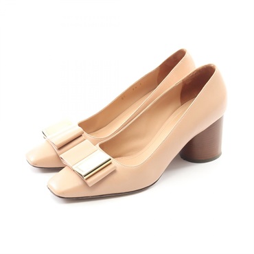 Salvatore Ferragamo LENA ribbon detail heel pumps shoes #7 1/2 leather Pink Used