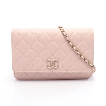 CHANEL Matelasse Chain Shoulder Crossbody Bag Wallet WOC leather Pink GHW Used