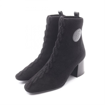 HERMES VolVert 60 Short heel Boots Shoes #35 1/2 Fabric Black Used Women