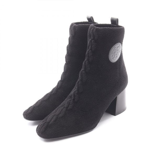 HERMES VolVert 60 Short heel Boots Shoes #35 1/2 Fabric Black Used Women