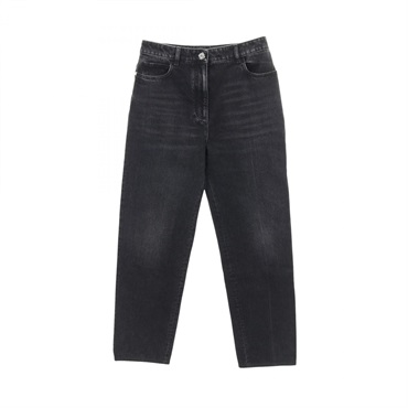 CHANEL Camellia button Denim long pants trousers #38 cotton Black Used Women CC