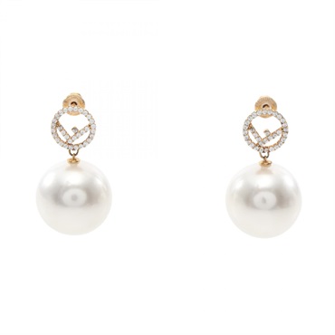 FENDI F is Pierced earrings Gold Plated Artificial pearl rhinestone Used