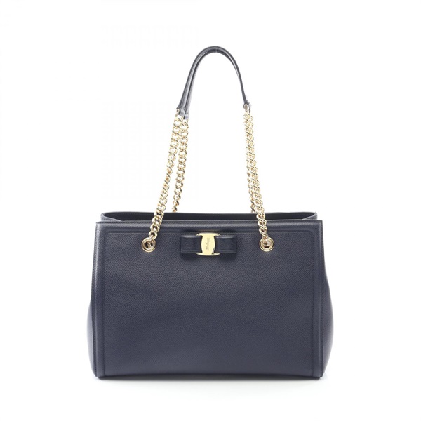 Salvatore Ferragamo MELIKE Tote chain shoulder Bag 21 G508 leather Navy Used