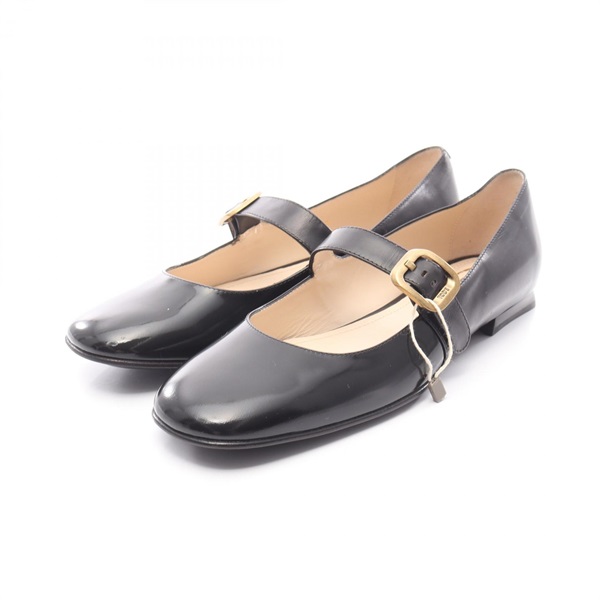 TOD'S Strap pumps flat shoes #40 leather Black Used Women