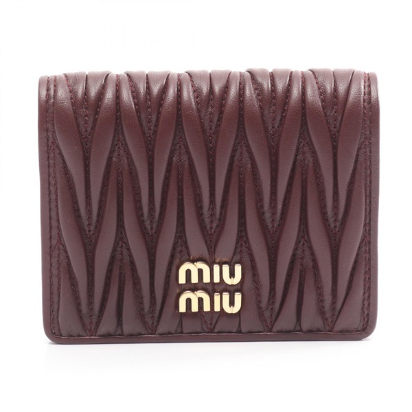 Miu Miu MATELASSE Bi-fold wallet compact purse 5MV204 leather Bordeaux Used